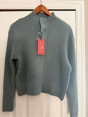 Southern Marsh Waffle-Knit Half-Button Sweater - Light Blue